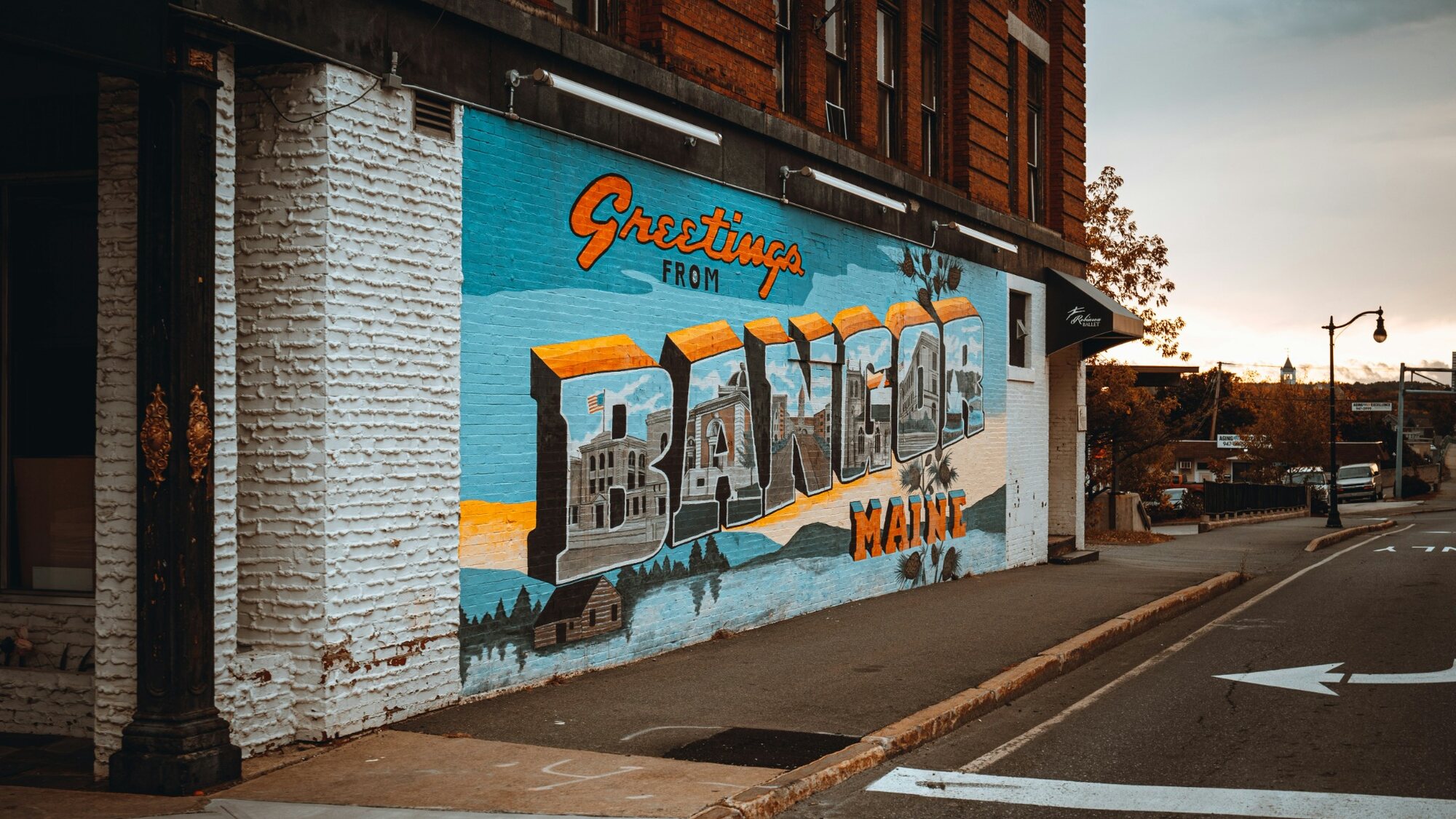 Greetings from Bangor, Maine mural in downtown Bangor